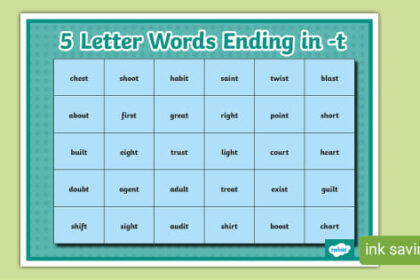 5 letter word ending in t